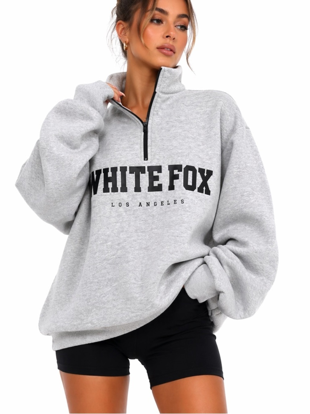 Title: White Fox Grey Marle Oversized Quarter Zip Medium NWT